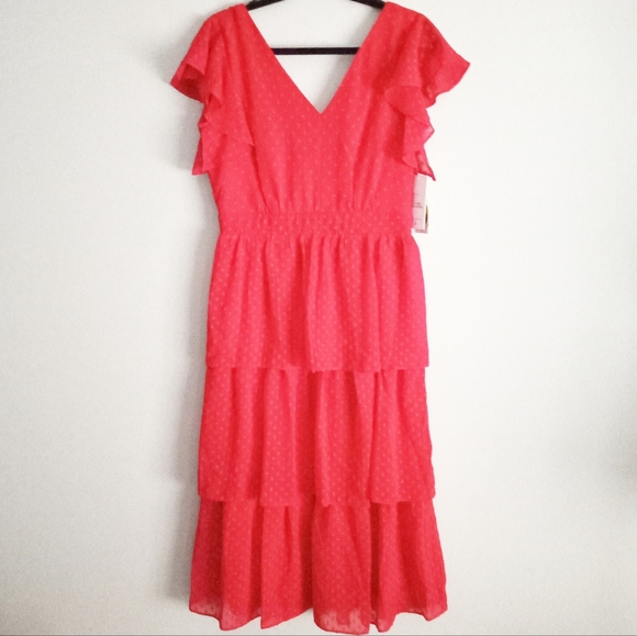 Julia Jordan NWT Red Flutter Sleeve Chiffon Midi Woman's Dress - Picture 5 of 8